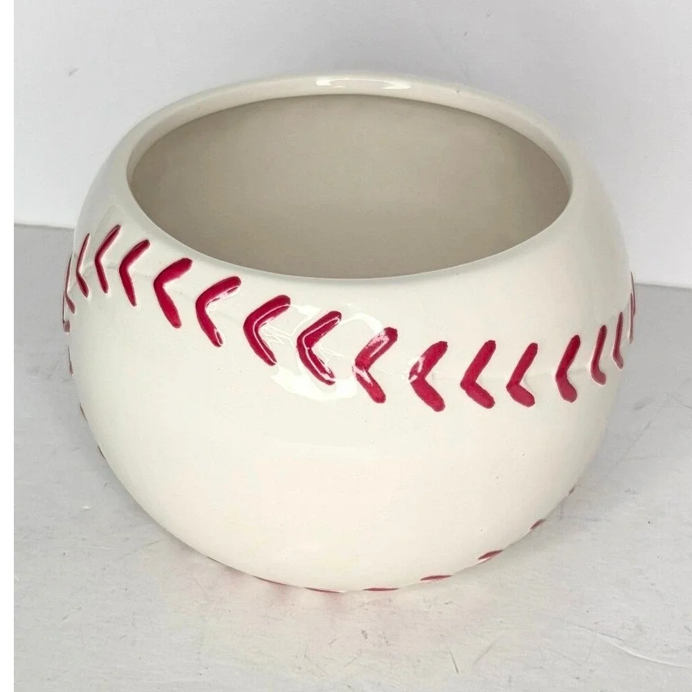 Baseball Ceramic‎ Planter Vase with Red Stitching July 4th Child Sports Room